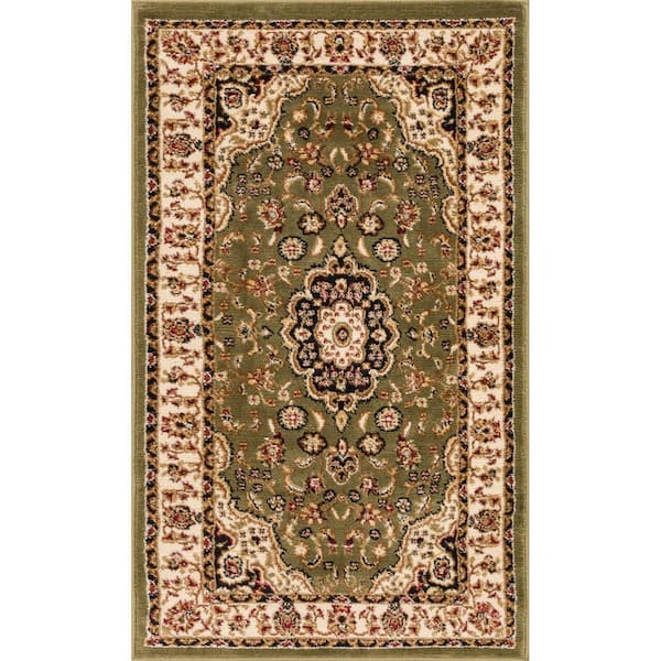 Well Woven Barclay Medallion Kashan Green 2 ft. x 4 ft. Traditional Area Rug