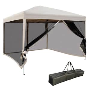 10 ft. x 10 ft. Beige Pop-Up Canopy Tents with Carry Bag and Netting for Garden, Lawn, Backyard and Deck