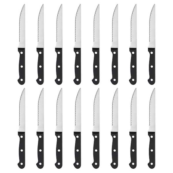 4.5 in. Full Tang Stainless Steel Serrated Edge Steak Knife Set with Triple Rivet Handle (Set of 16)