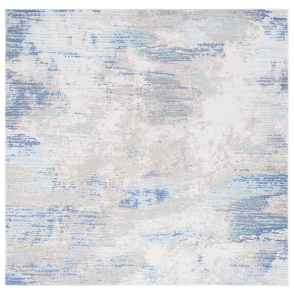SAFAVIEH Skyler Collection Beige/Gray Blue 7 ft. x 7 ft. Abstract Striped Square Area Rug