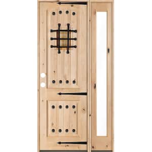 44 in. x 96 in. Mediterranean Unfinished Knotty Alder Arch Right-Hand Right Full Sidelite Clear Glass Prehung Front Door