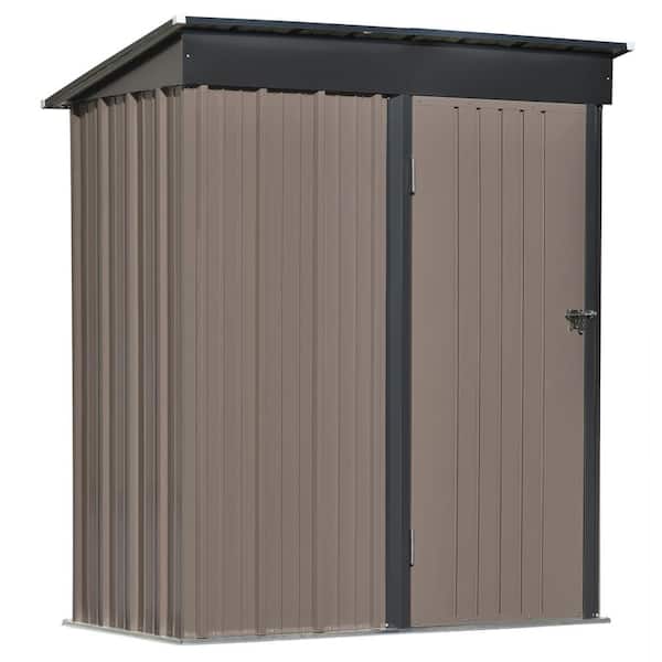 Afoxsos Patio 5ft x3ft Brown Metal Garden Storage Shed with Lockable Doors, Tool Cabinet and Vents,Coverage Area 85.5 sq. Ft.