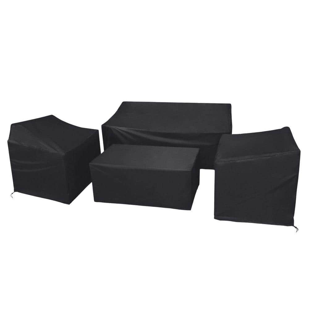 56 in. L x 30 in. W x 30 in. H Black Outdoor Patio Furniture Cover Set with Buckle Strap for Loveseat, Chairs, Table
