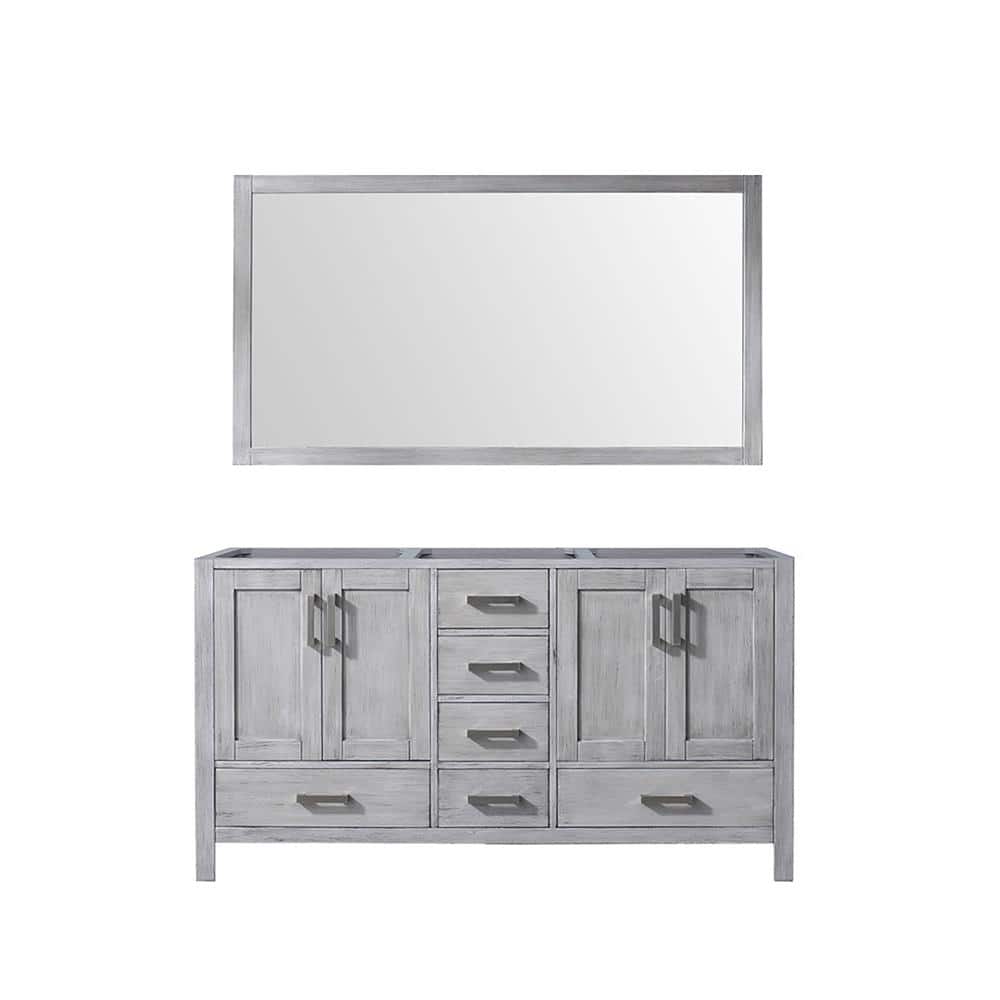 Jacques 60" Distressed Gray Solid Birch Double Bathroom Vanity with Mirror