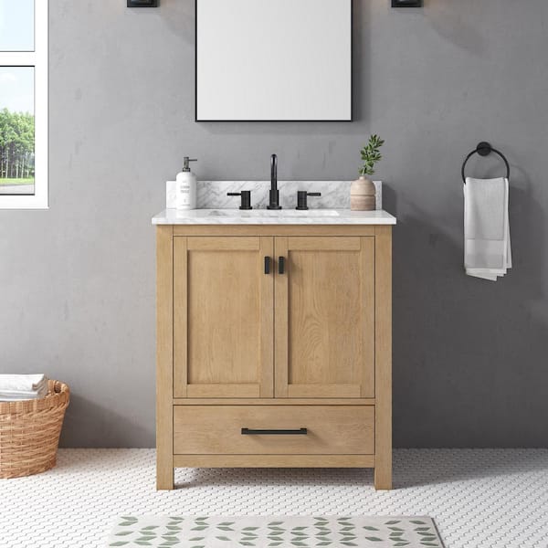 Avanity Modero 31 in. Single Sink Brushed Oak Bath Vanity with Carrara White Marble Top
