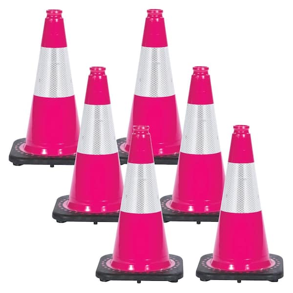 18" Safety Pink Reflective Traffic Cones (6-Pack)