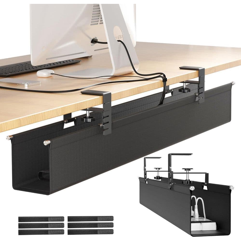 2.37 ft. Fabric Under Cable Desk Organizer Black Tray with No-Drill Clamp, 30 lb. Capacity for Home Office