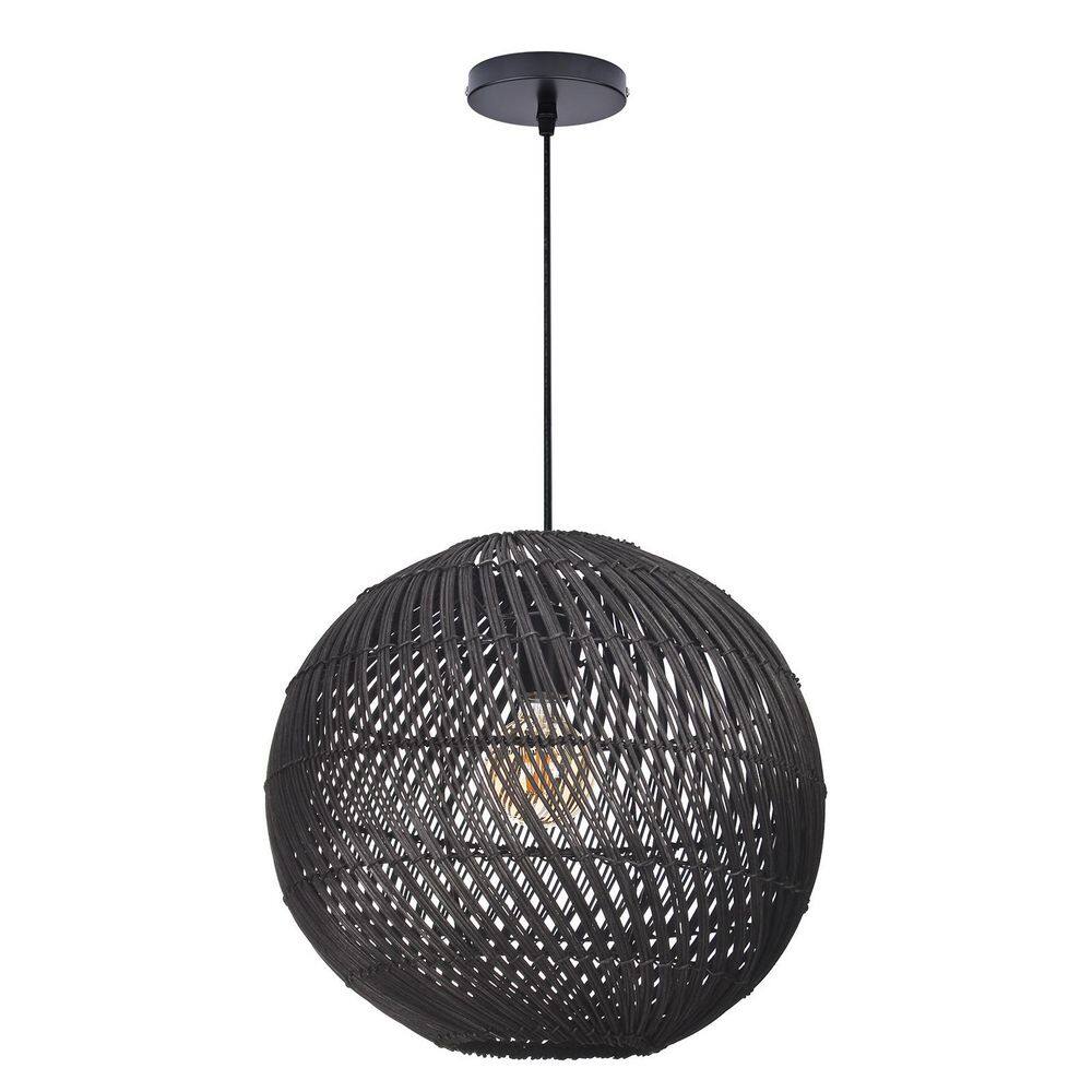 1 Light Black Hand-Woven Rattan Pendant Light with Sphere Shape, No Bulbs Included 16 in. price history on PriceWatchPro
