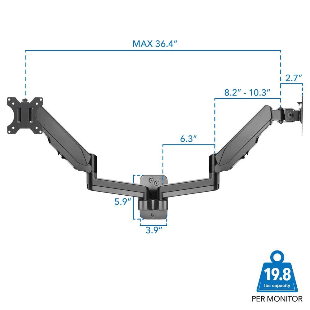 Dual Monitor Full-Motion Wall Mount with Gas Spring Lift