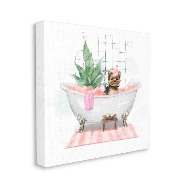 Stupell Industries Chic Yorkie Dog in Pink Bubble Bath By Ziwei Li Unframed Print Abstract Wall Art 17 in. x 17 in.