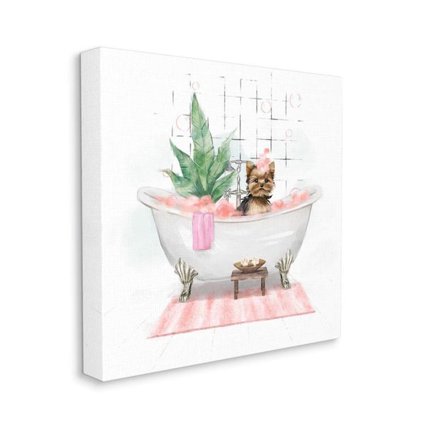 Stupell Industries Chic Yorkie Dog in Pink Bubble Bath By Ziwei Li Unframed Print Abstract Wall Art 24 in. x 24 in.