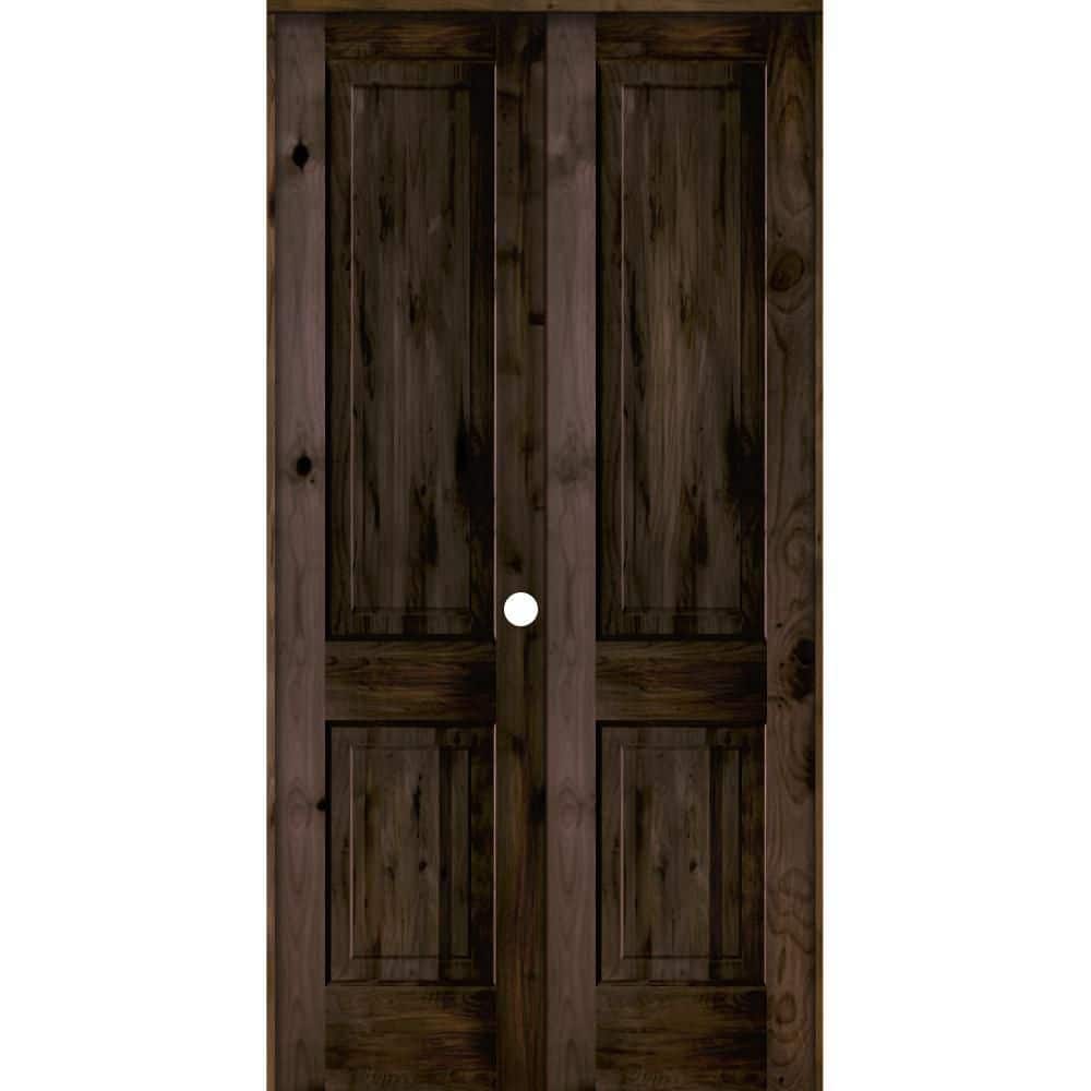 48 in. x 96 in. Rustic Knotty Alder 2-Panel Square Top Left-Handed Black Stain Wood Prehung Interior Double Door price history on PriceWatchPro