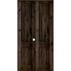 48 in. x 96 in. Rustic Knotty Alder 2-Panel Square Top Left-Handed Black Stain Wood Prehung Interior Double Door