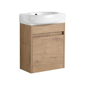 16.80 in. W Floating Wall-Mounted Bath Vanity in Imitative Oak with White Ceramic Top