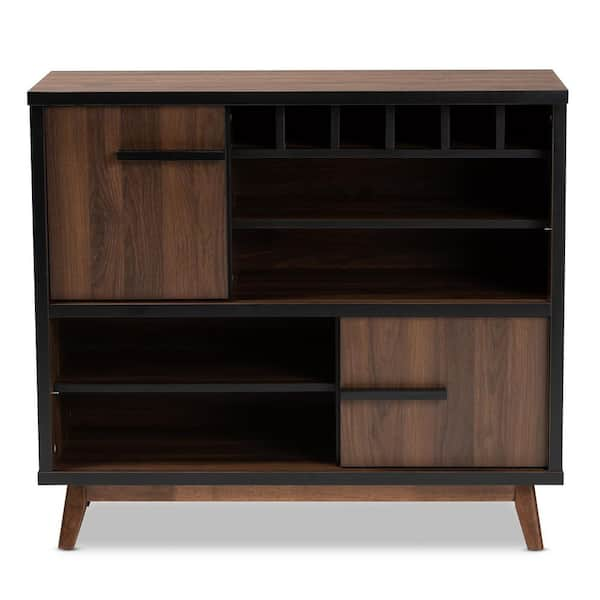 Baxton Studio Margo 6-Bottle Walnut and Black Wine Cabinet