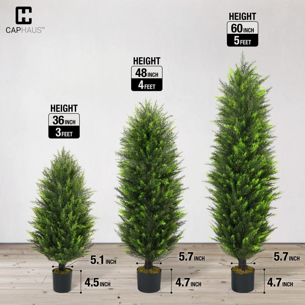 48" Green Artificial Cedar Topiary Trees in Black Plastic Pots