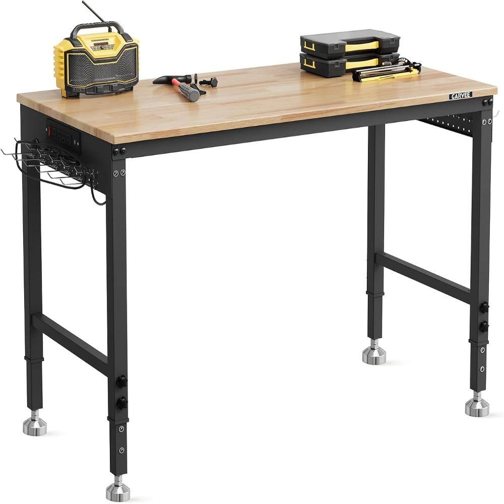 "48""x24"" Solid Wood Workbench Adjustable Height 2000 LBS, Work Table with Pegboard, Power Outlets & 8.2 ft power cord" price history on PriceWatchPro