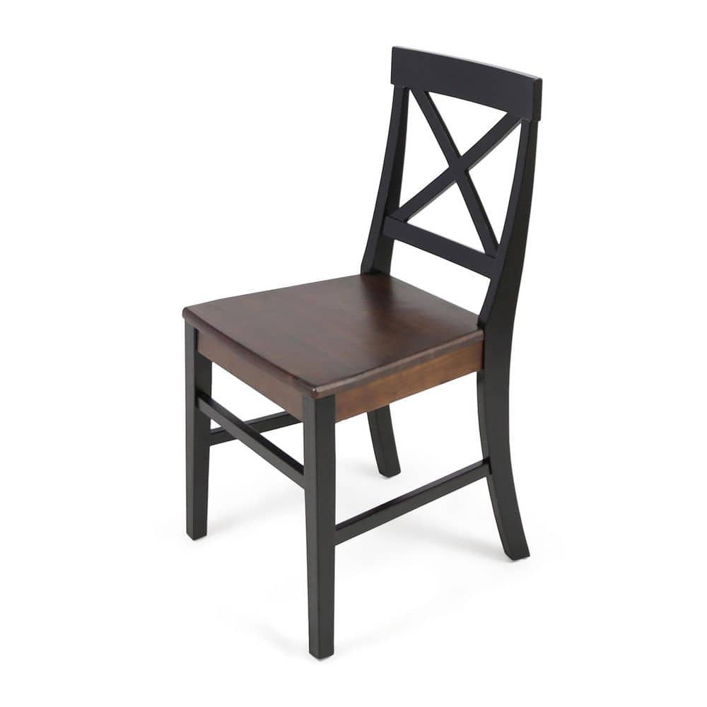 Farmhouse Walnut Acacia Wood Dining Chairs Set of 2 Rustic X Back Solid Wood Dining Room Chairs