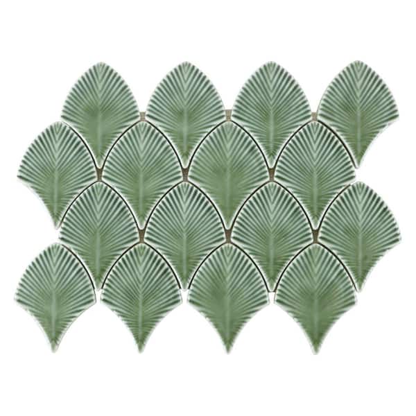 Ivy Hill Tile Delphi Capri Green 4.3 in. x 0.45 in. Polished Glass Fishscale Mosaic Wall Tile Sample