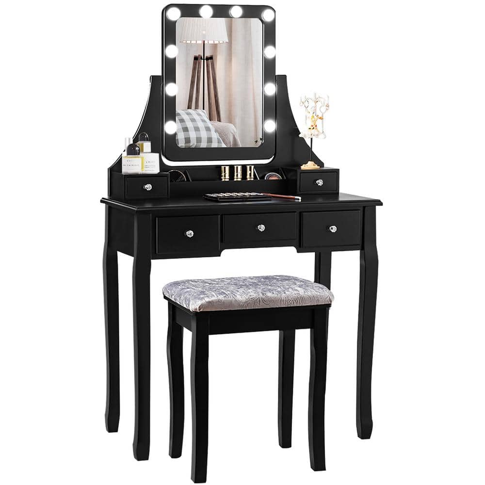 Black Vanity Dressing Table Set with 10-Dimmable Bulbs Touch Switch Cushion Stool price history on PriceWatchPro