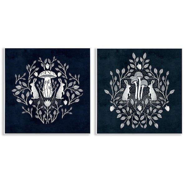 Stupell Industries Boho Mirrored Floral Bunnies by Katie O'Shea 2 Pieces Unframed Animal Graphic Art Print 12 in. x 12 in.