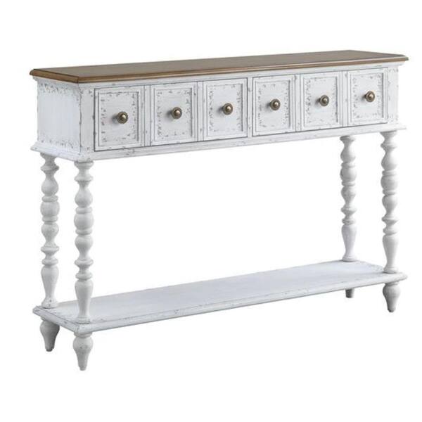 Benjara 48 in. White Rectangle Wood Top Console Table with Turned Legs BM273237 The Home Depot