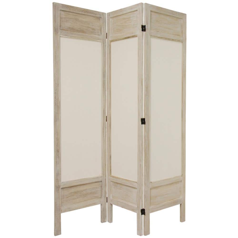Burnt White Solid Wood 4-Panel Folding Room Divider