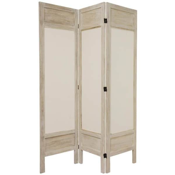 Oriental Furniture 5.5 ft. Burnt White Solid Muslin 4-Panel Room Divider