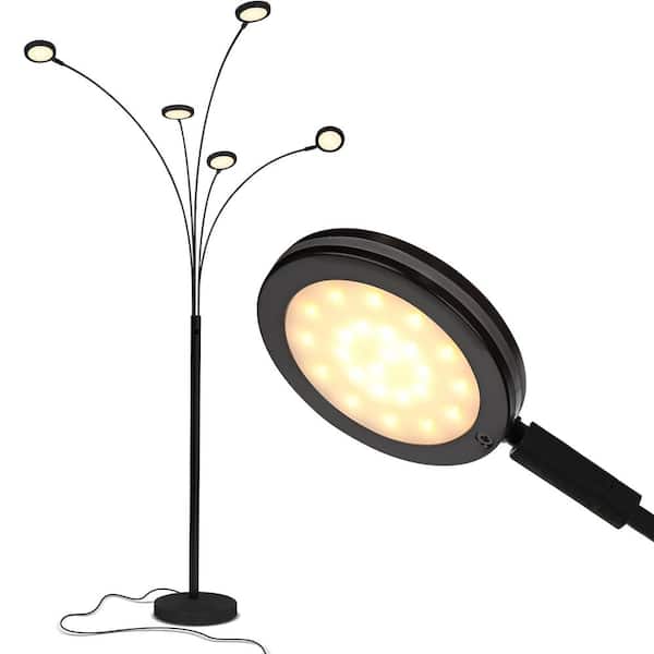 Orion-5 76.8 in Sanded Matte Black Modern 5-Light 24W 550Lm 3000K Dimmable Integrated LED Contemporary Arc Floor Lamp