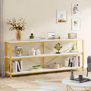 Turrella 70.8 in. White Gold Rectangle Wood Console Table Extra Long TV Console with Storage Shelves