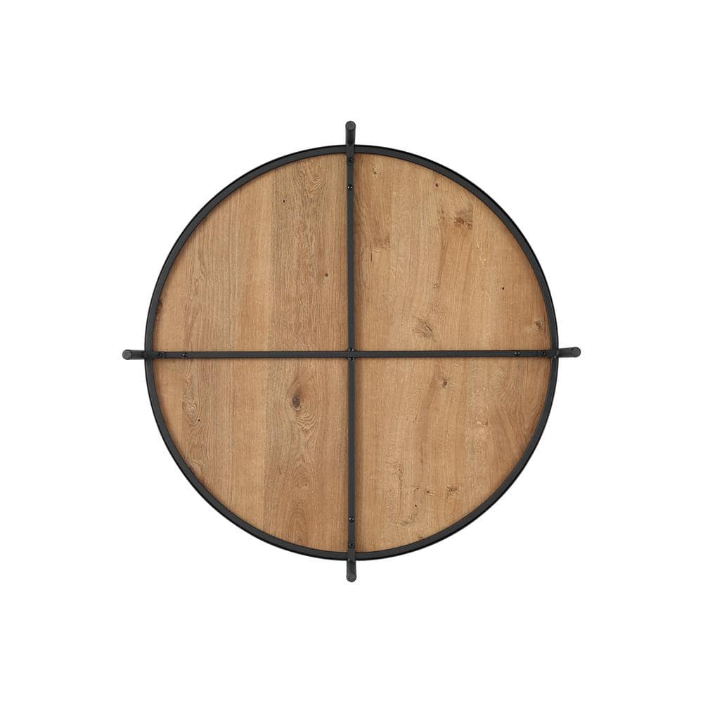 33'' Black English Oak and Fluted Glass Round Coffee Table