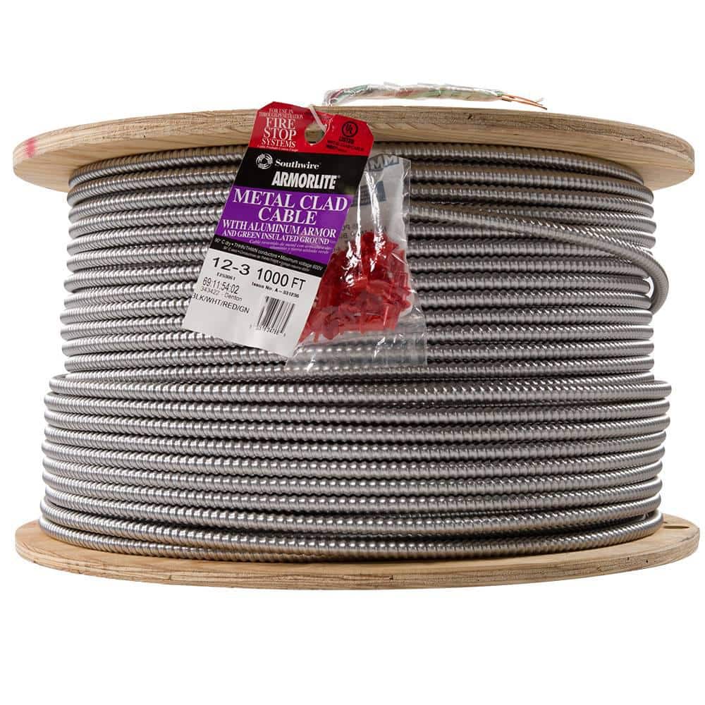 SOUTHWIRE, 12 AWG Wire Size, 2 with Insulated CU Ground Conductors, Metal  Clad Armored Cable - 20KZ58