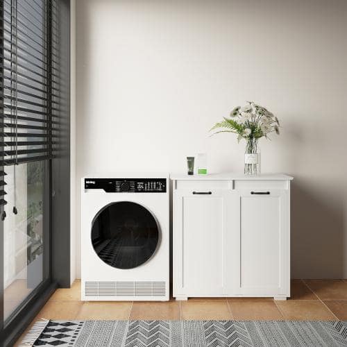 31.5 in. W x 15.75 in. D x 30.71 in. H White Linen Cabinet with Dual Compartments and Removable Liner Bags