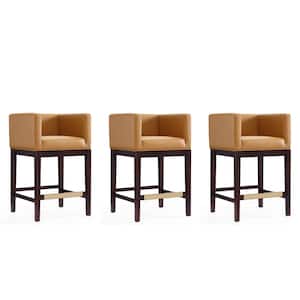 Kingsley 34 in. Camel and Dark Walnut Low Back Beech Wood Counter Height Bar Stool (Set of 3)