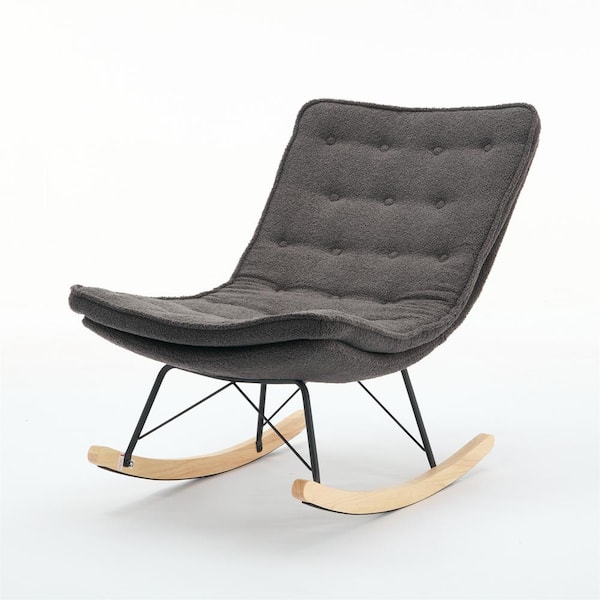 Runesay 47.2 in. W Black Metal Outdoor Rocking Chair with Grey Cushions and Wide Backrest