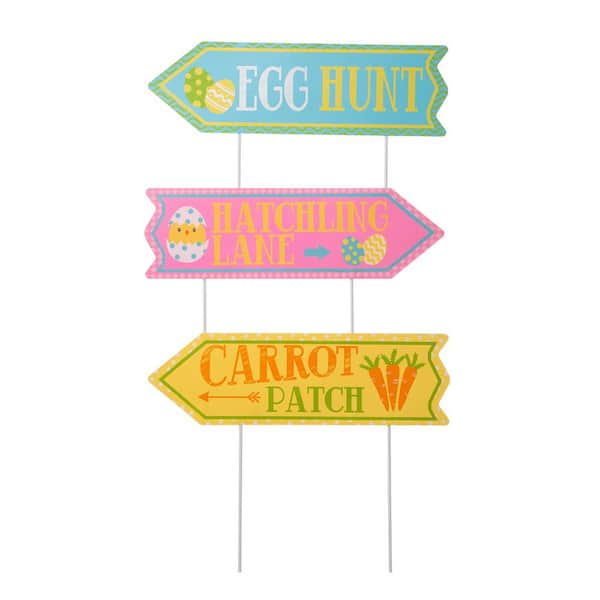 Glitzhome Set of 3 38"H Easter Metal Yard Stake or Wall Decor (KD, Two Functions)