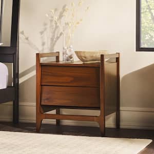 2-Drawer Walnut Solid Wood Modern Nightstand with Angled Drawers
