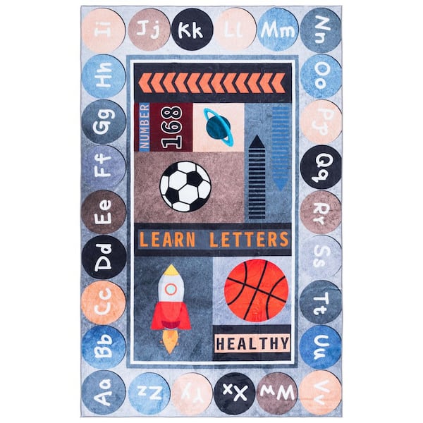 Santa Monica Kids 3 ft. x 5 ft. Gray/Blue Learn Letters Washable Area Rug