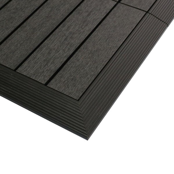 NewTechWood 1/6 ft. x 1 ft. Quick Deck Composite Deck Tile Outside Corner Fascia in Hawaiian Charcoal (2-Pieces/Box)