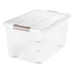 61-Qt. Store and Slide Storage Box in Clear Tan Handle