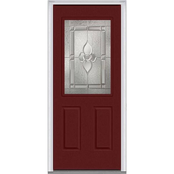 MMI Door 36 in. x 80 in. Master Nouveau Left-Hand Inswing 1/2-Lite Decorative 2-Panel Painted Steel Prehung Front Door