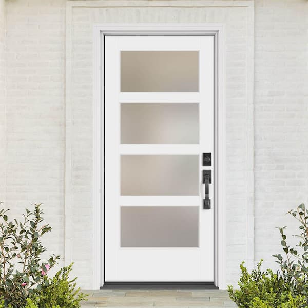 Performance Door System 36 in. x 80 in. VG 4-Lite Left-Hand Inswing Pearl White Smooth Fiberglass Prehung Front Door