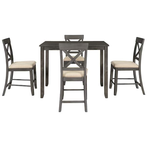 ATHMILE 5-Piece Wood Top Gray Counter Height Table Set
