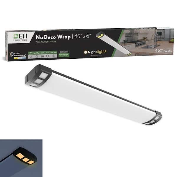 NUDECO 4 ft. x 6 in. Black Deco LED Wrap Light Fixture with Night Light 4500 Lumens 120V 3000K 4000K 5000K Dimmable