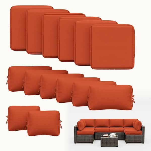 26 in. x 26 in. x 5 in. (14-Piece) Deep Seat Outdoor Sectional Cushion Set Waterproof Replacement Cushions Orange