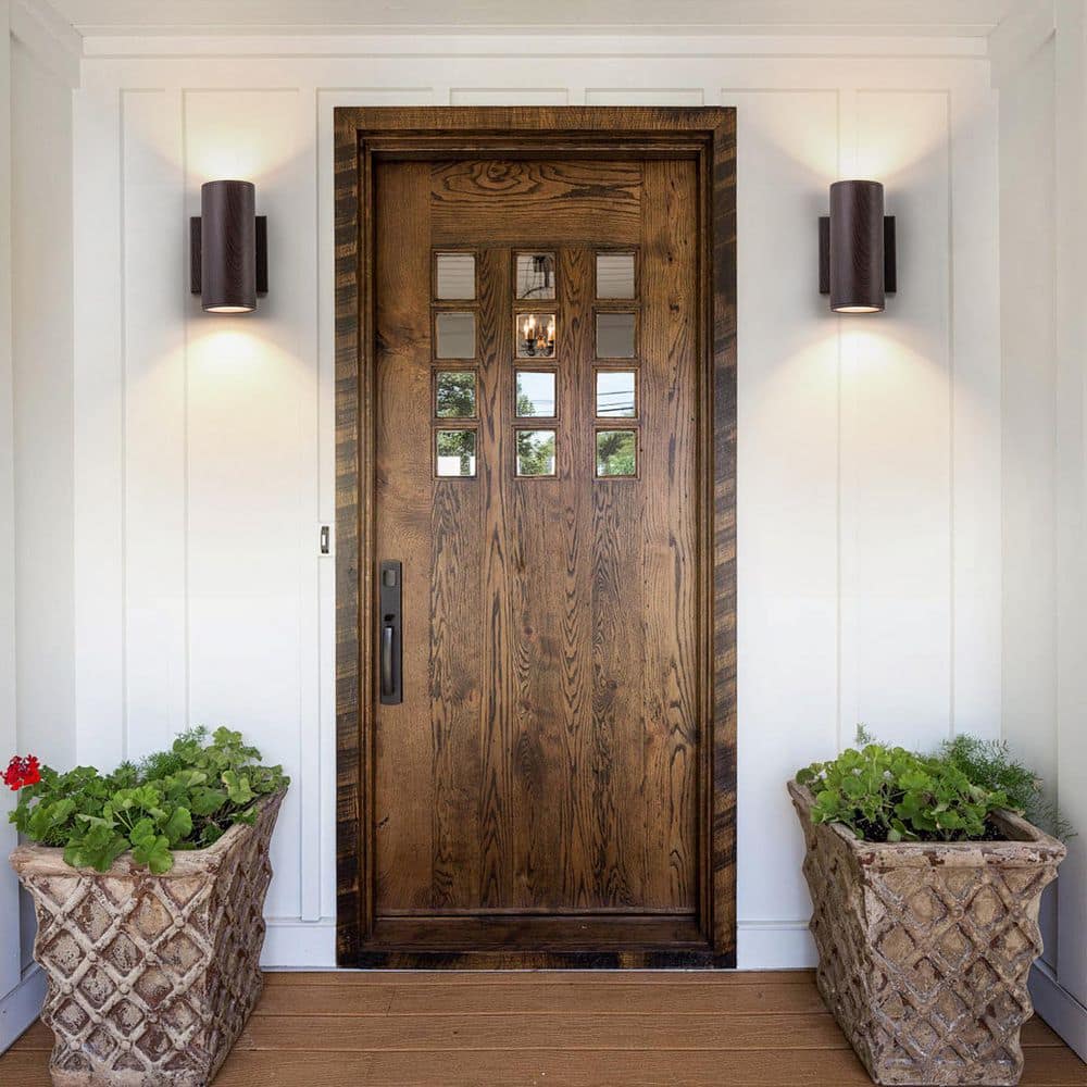 Alexa 2-Light LED Cylinder Outdoor Wall Sconce with Black Walnut Wood Grain Finish price history on PriceWatchPro