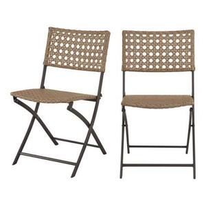Mix and Match Dark Taupe Folding Wicker Outdoor Dining Chair (2-Pack)