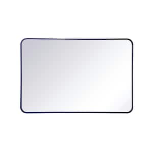 Timeless Home 28 in. W x 42 in. H x Modern Soft Corner Metal Rectangle Blue Mirror