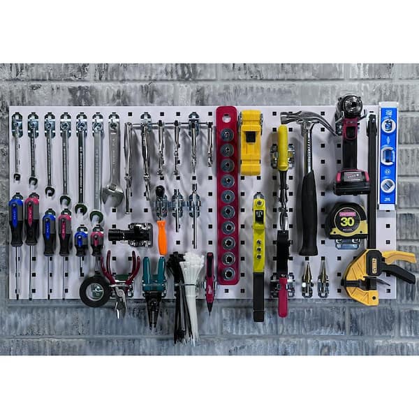 Triton Products WC18-WH-KIT LocBoard Wall System Square Hole Pegboard & Locking Hook Organizer