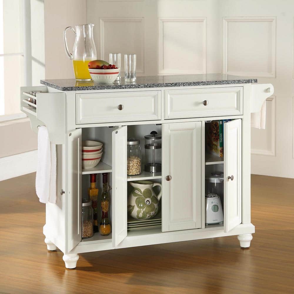 Cambridge White Granite Top Kitchen Island with Storage